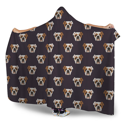 Cute English Bulldog Pattern Print Hooded Blanket