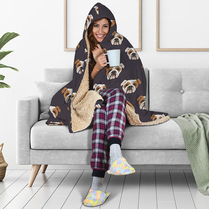 Cute English Bulldog Pattern Print Hooded Blanket