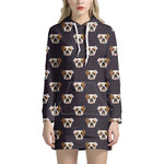Cute English Bulldog Pattern Print Hoodie Dress
