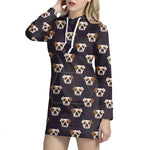 Cute English Bulldog Pattern Print Hoodie Dress