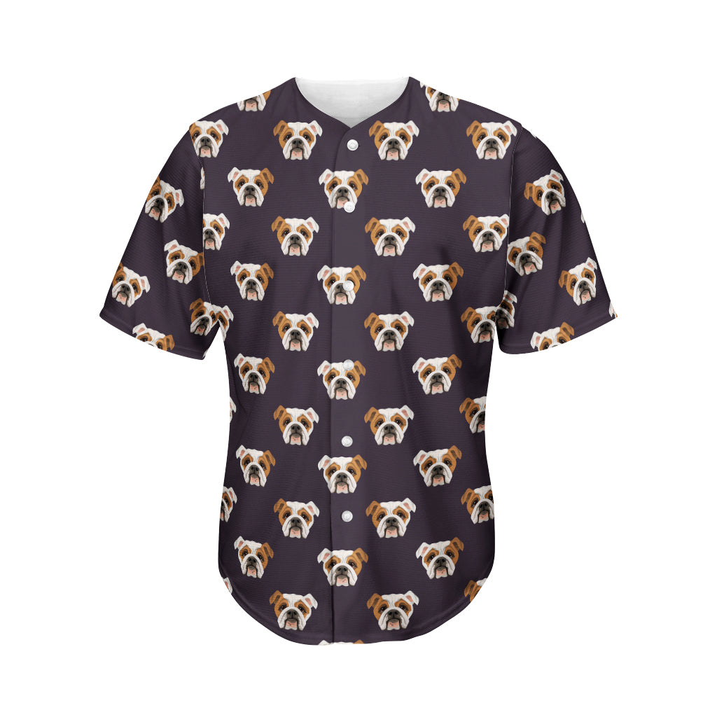 Cute English Bulldog Pattern Print Men's Baseball Jersey