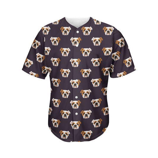 Cute English Bulldog Pattern Print Men's Baseball Jersey