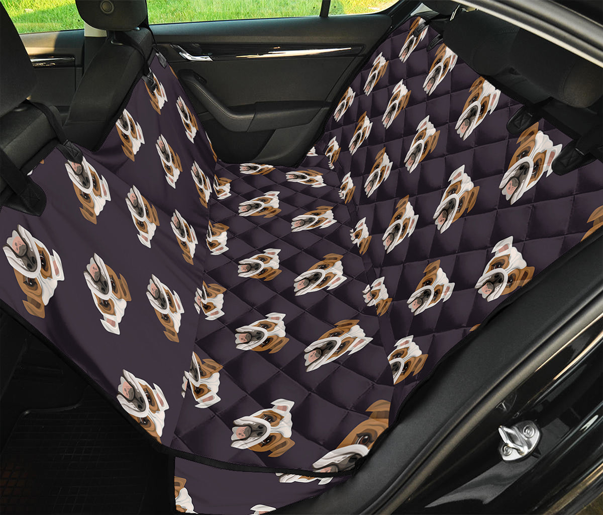 Cute English Bulldog Pattern Print Pet Car Back Seat Cover