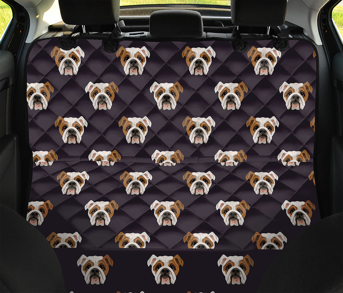 Cute English Bulldog Pattern Print Pet Car Back Seat Cover