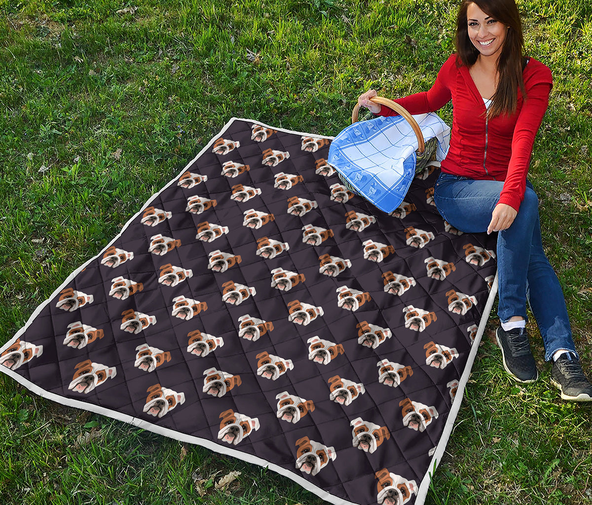Cute English Bulldog Pattern Print Quilt