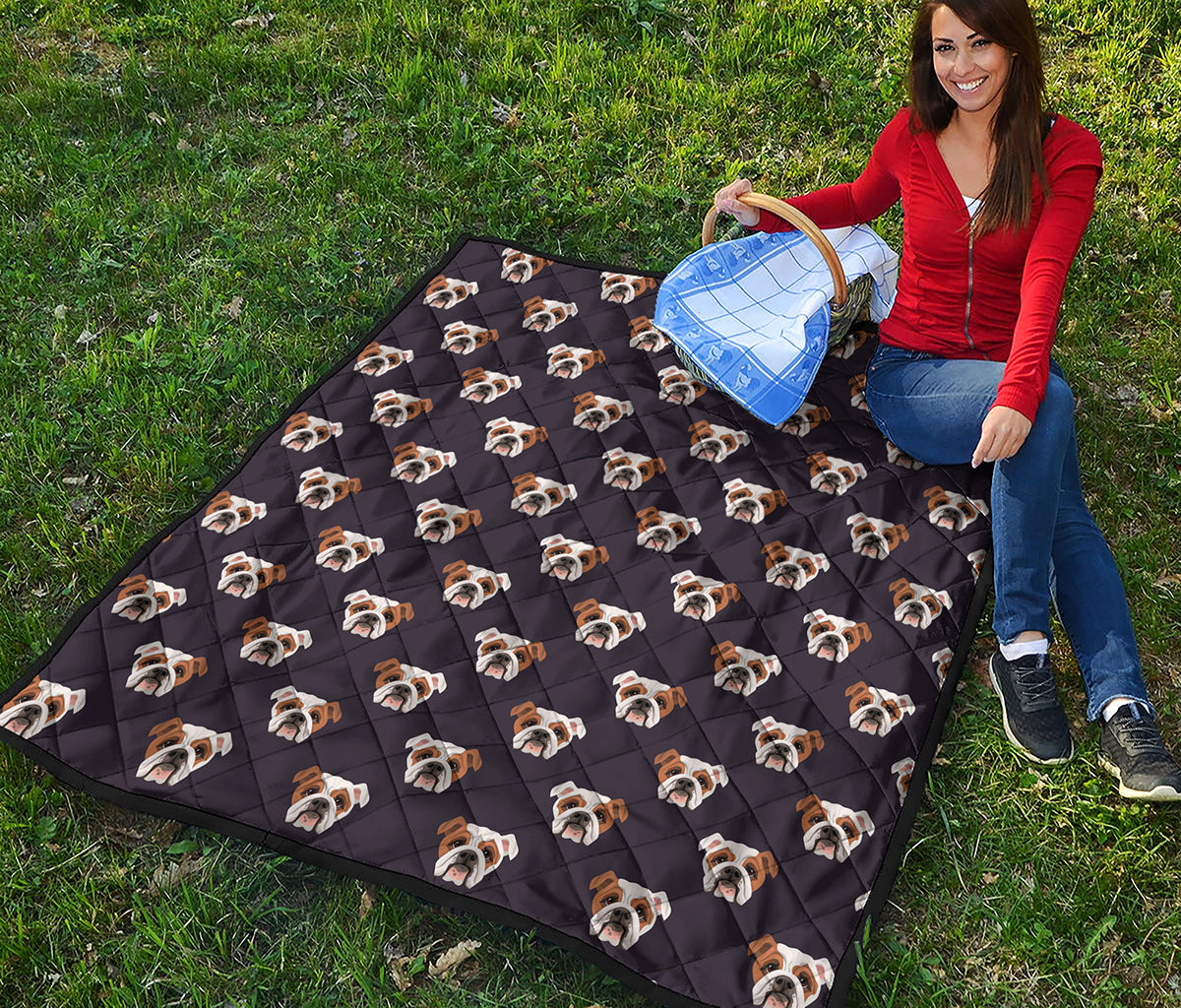 Cute English Bulldog Pattern Print Quilt