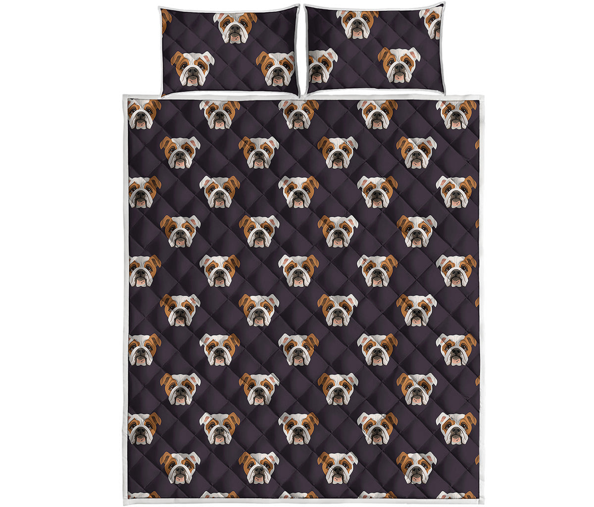 Cute English Bulldog Pattern Print Quilt Bed Set