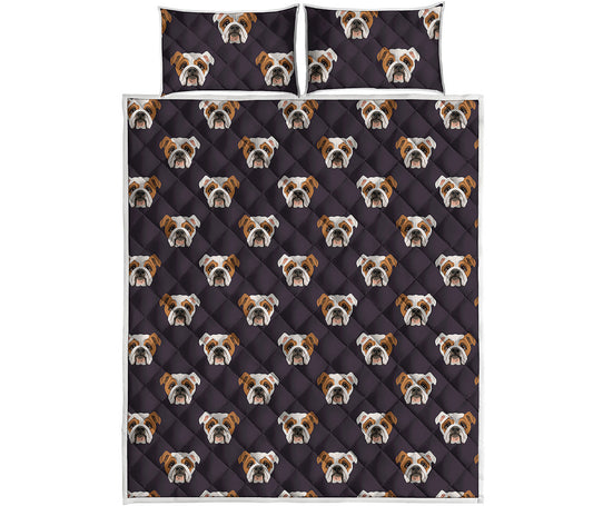 Cute English Bulldog Pattern Print Quilt Bed Set