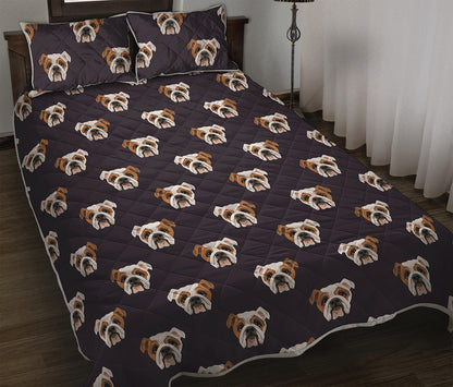 Cute English Bulldog Pattern Print Quilt Bed Set
