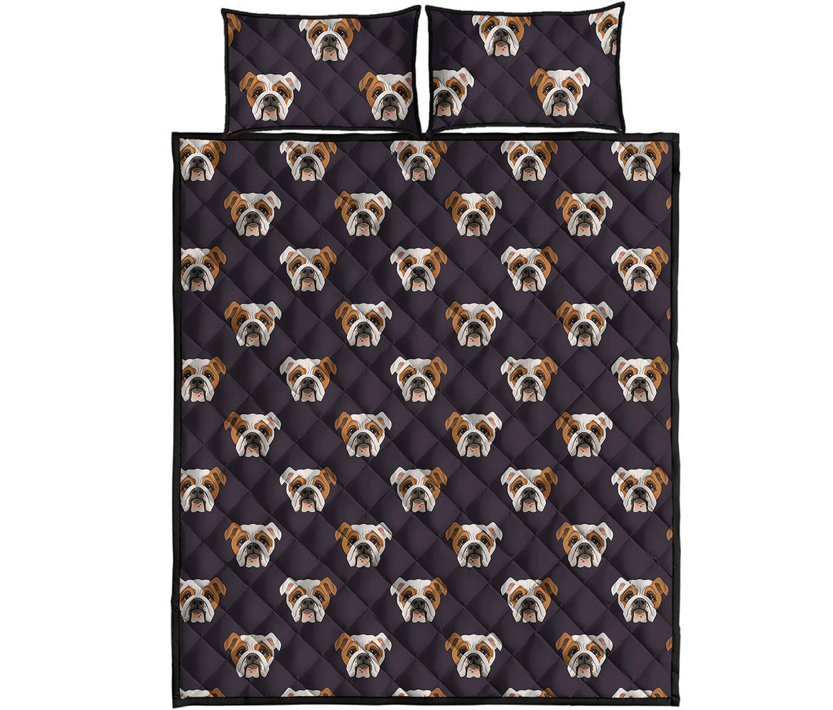 Cute English Bulldog Pattern Print Quilt Bed Set