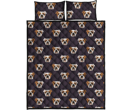 Cute English Bulldog Pattern Print Quilt Bed Set