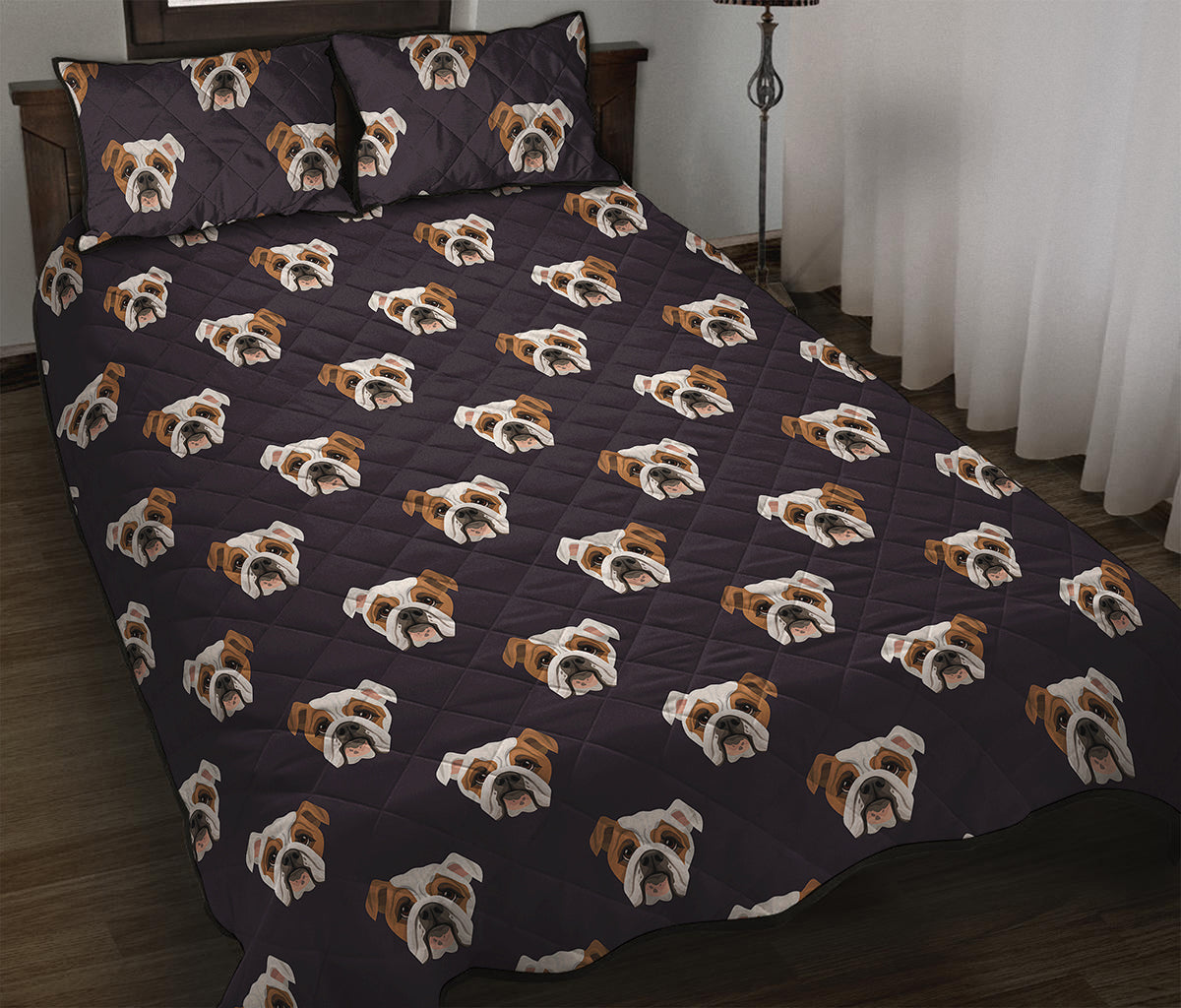Cute English Bulldog Pattern Print Quilt Bed Set