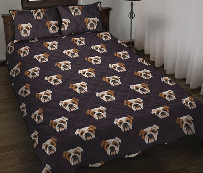 Cute English Bulldog Pattern Print Quilt Bed Set
