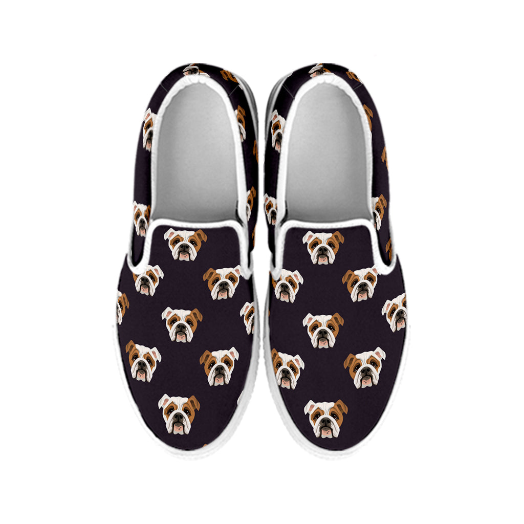 Cute English Bulldog Pattern Print White Slip On Shoes
