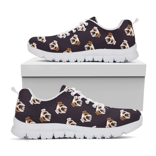 Cute English Bulldog Pattern Print White Sneakers
