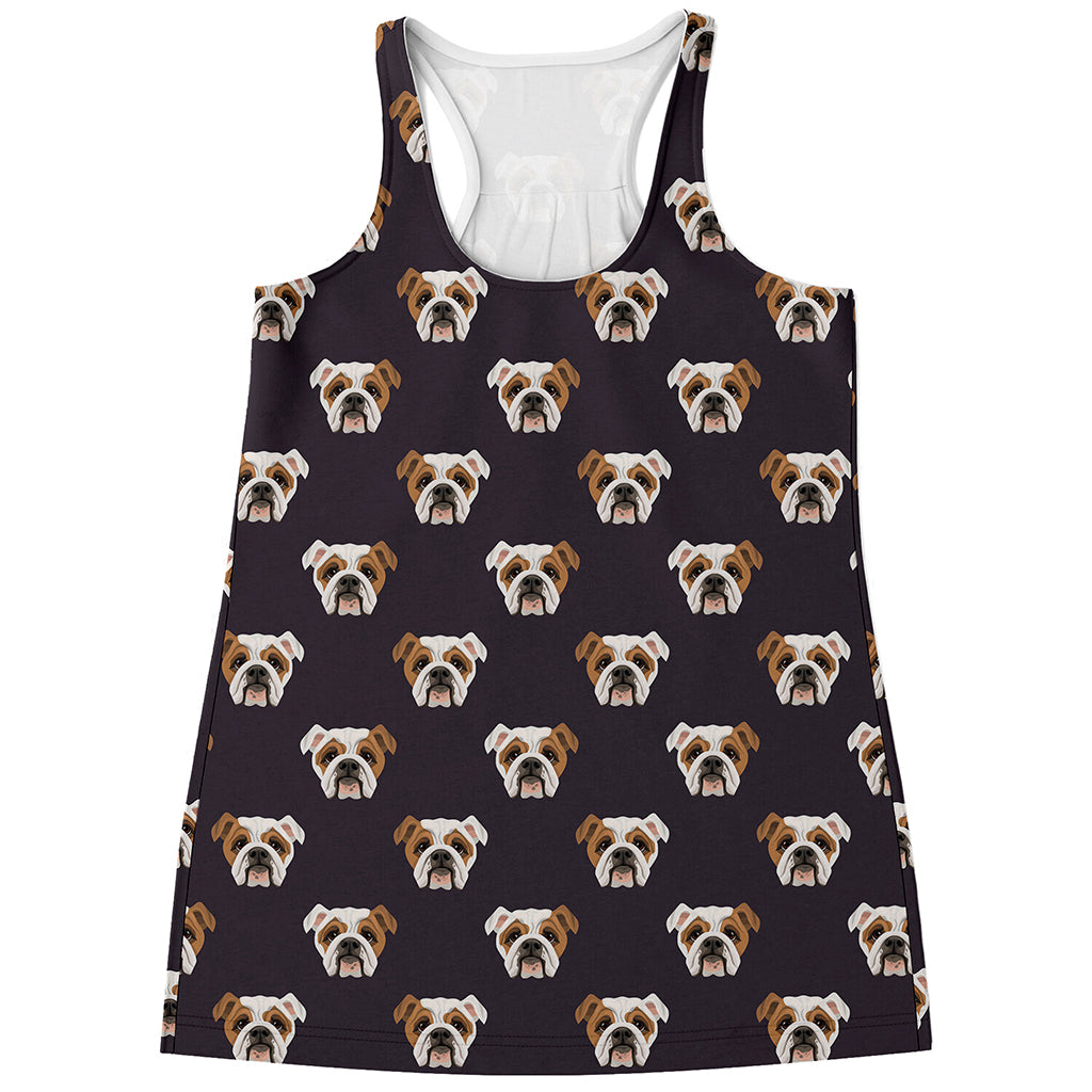 Cute English Bulldog Pattern Print Women's Racerback Tank Top