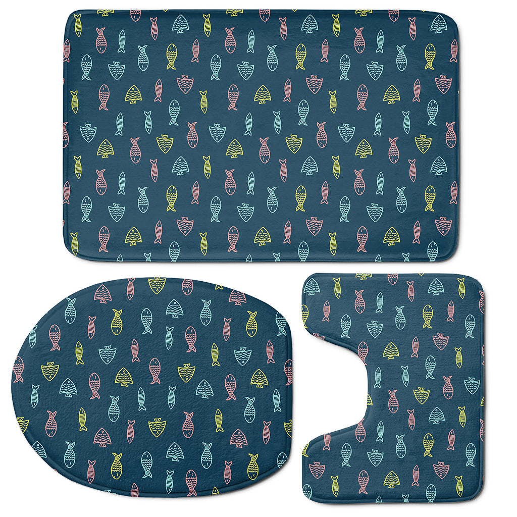 Cute Fish Pattern Print 3 Piece Bath Mat Set