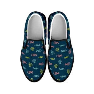 Cute Fish Pattern Print Black Slip On Shoes