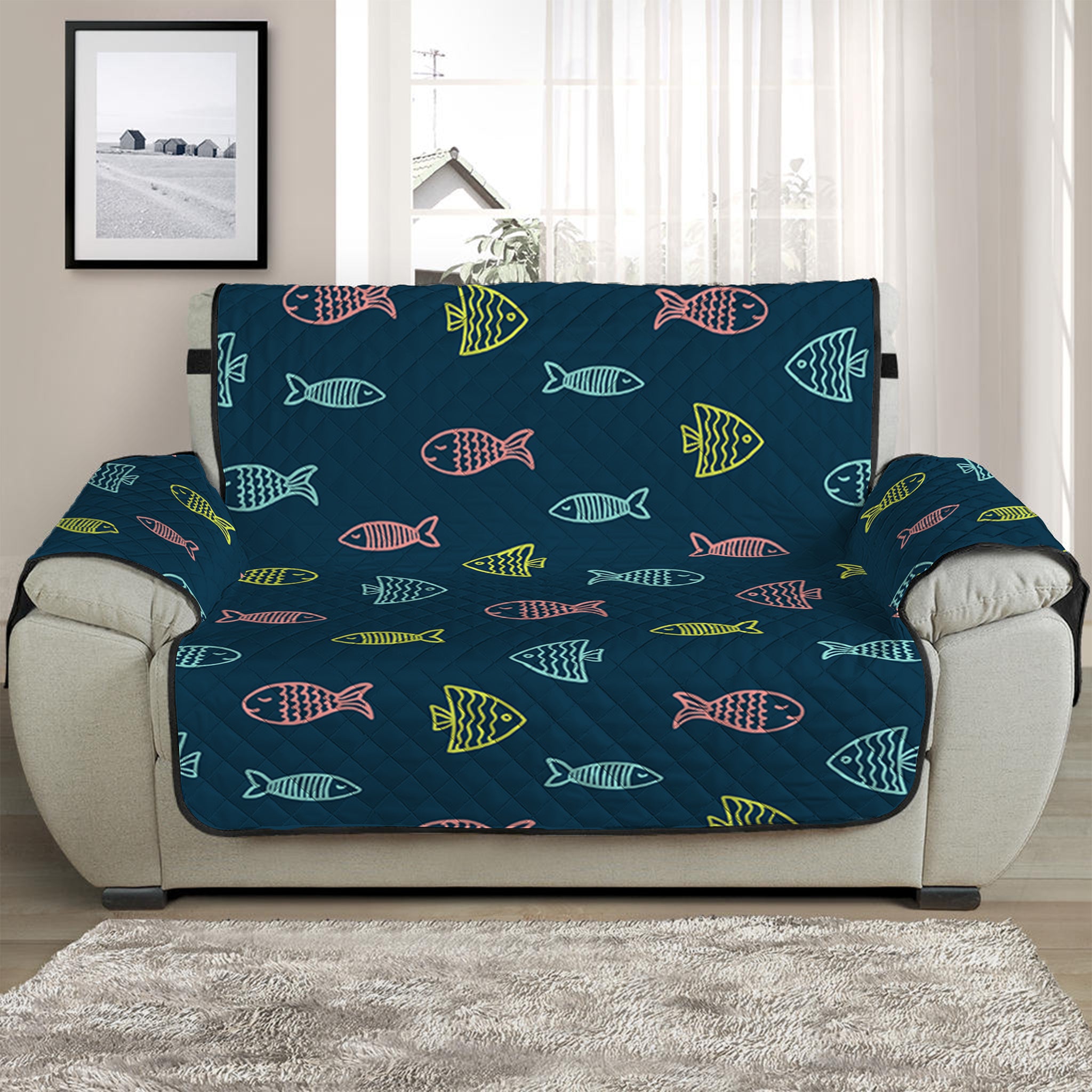 Cute Fish Pattern Print Half Sofa Protector