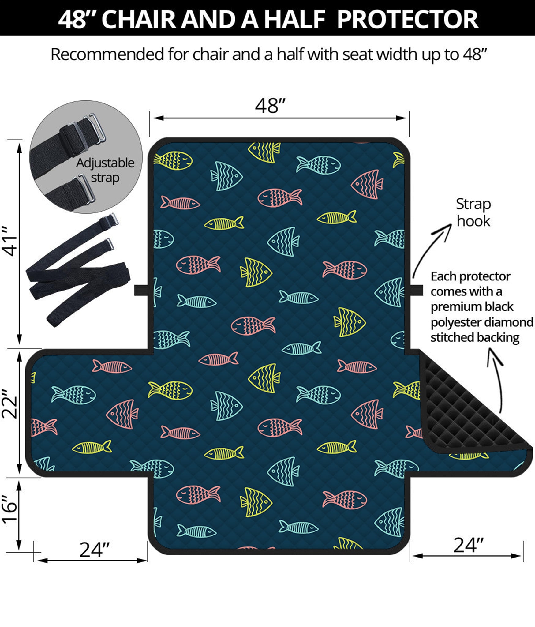 Cute Fish Pattern Print Half Sofa Protector