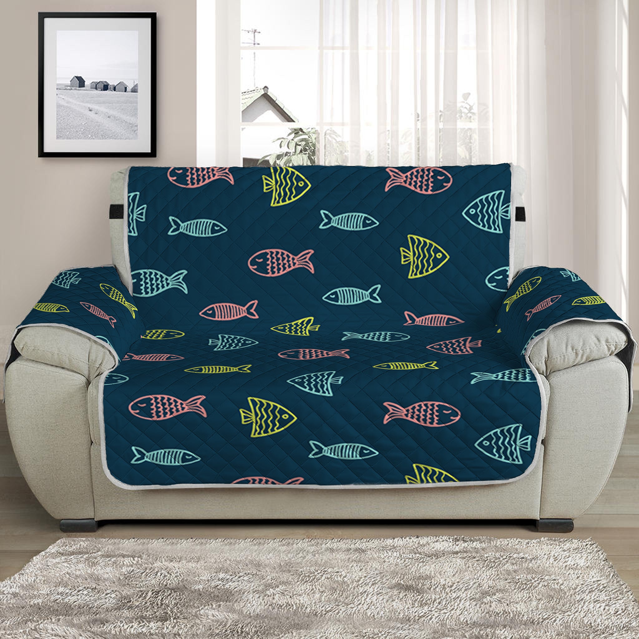 Cute Fish Pattern Print Half Sofa Protector