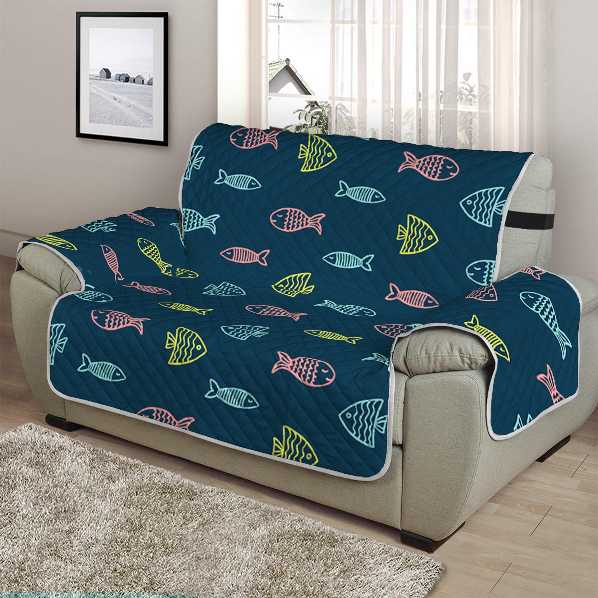 Cute Fish Pattern Print Half Sofa Protector