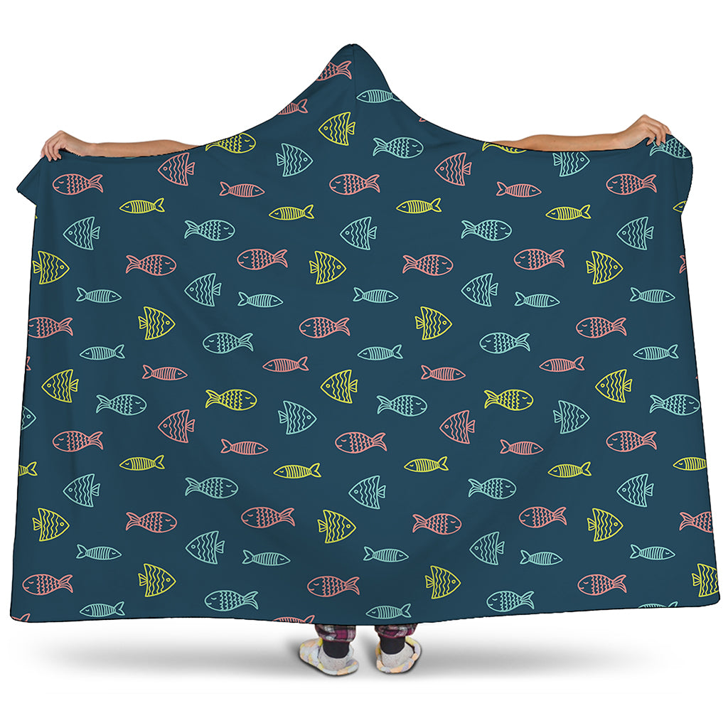 Cute Fish Pattern Print Hooded Blanket
