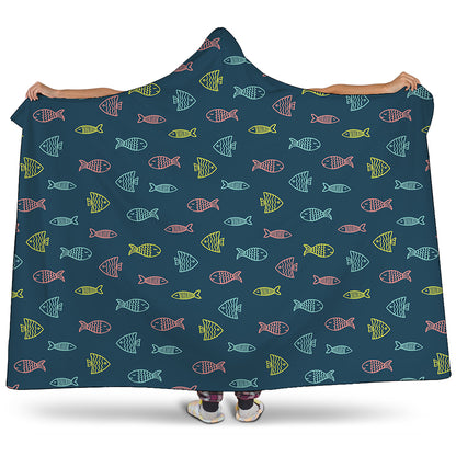 Cute Fish Pattern Print Hooded Blanket