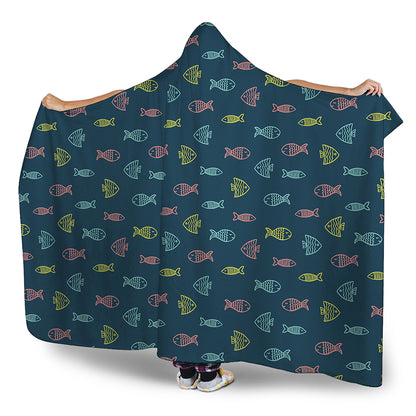 Cute Fish Pattern Print Hooded Blanket