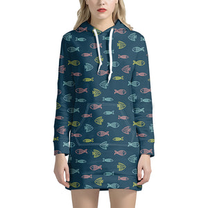 Cute Fish Pattern Print Hoodie Dress