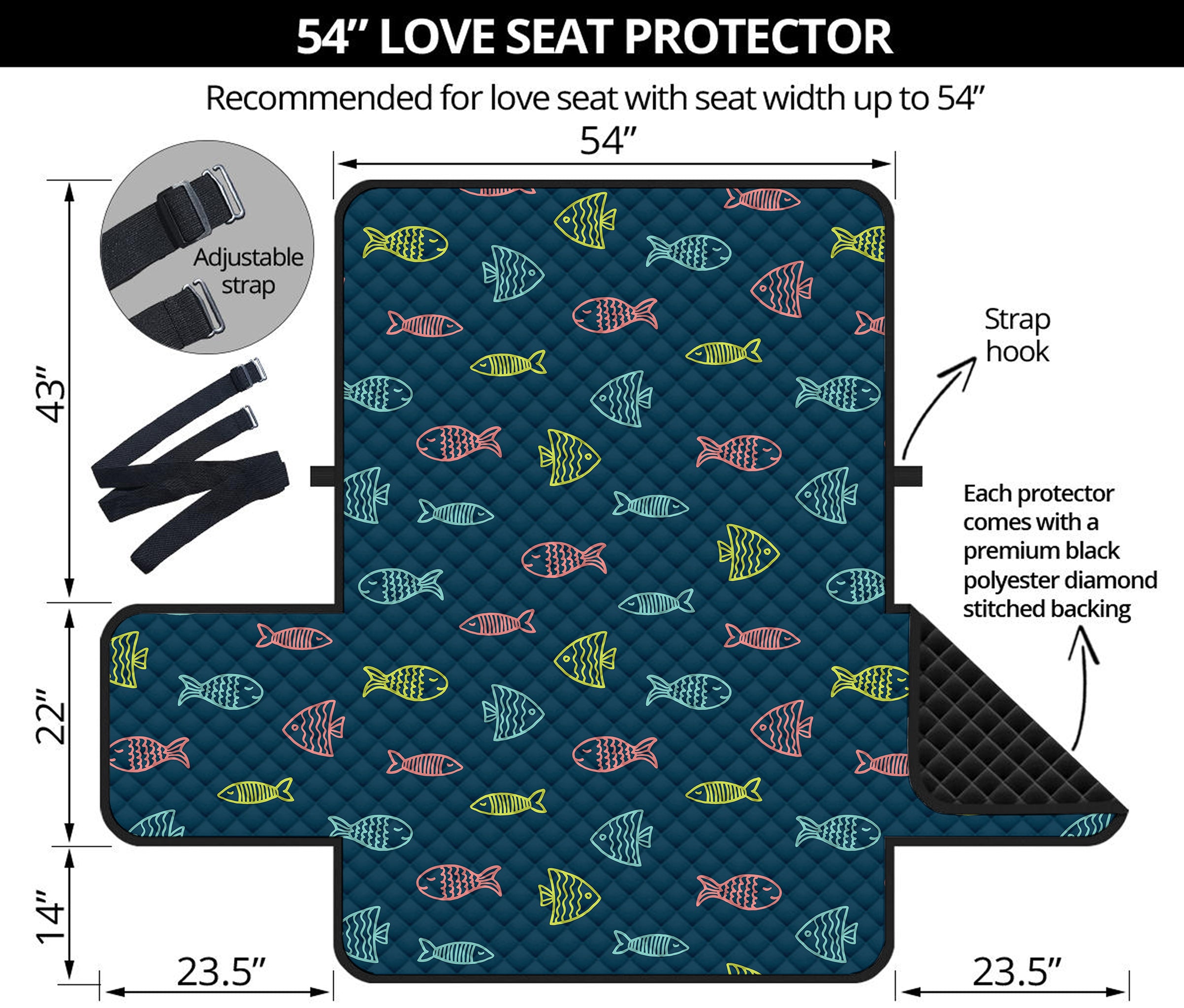 Cute Fish Pattern Print Loveseat Protector