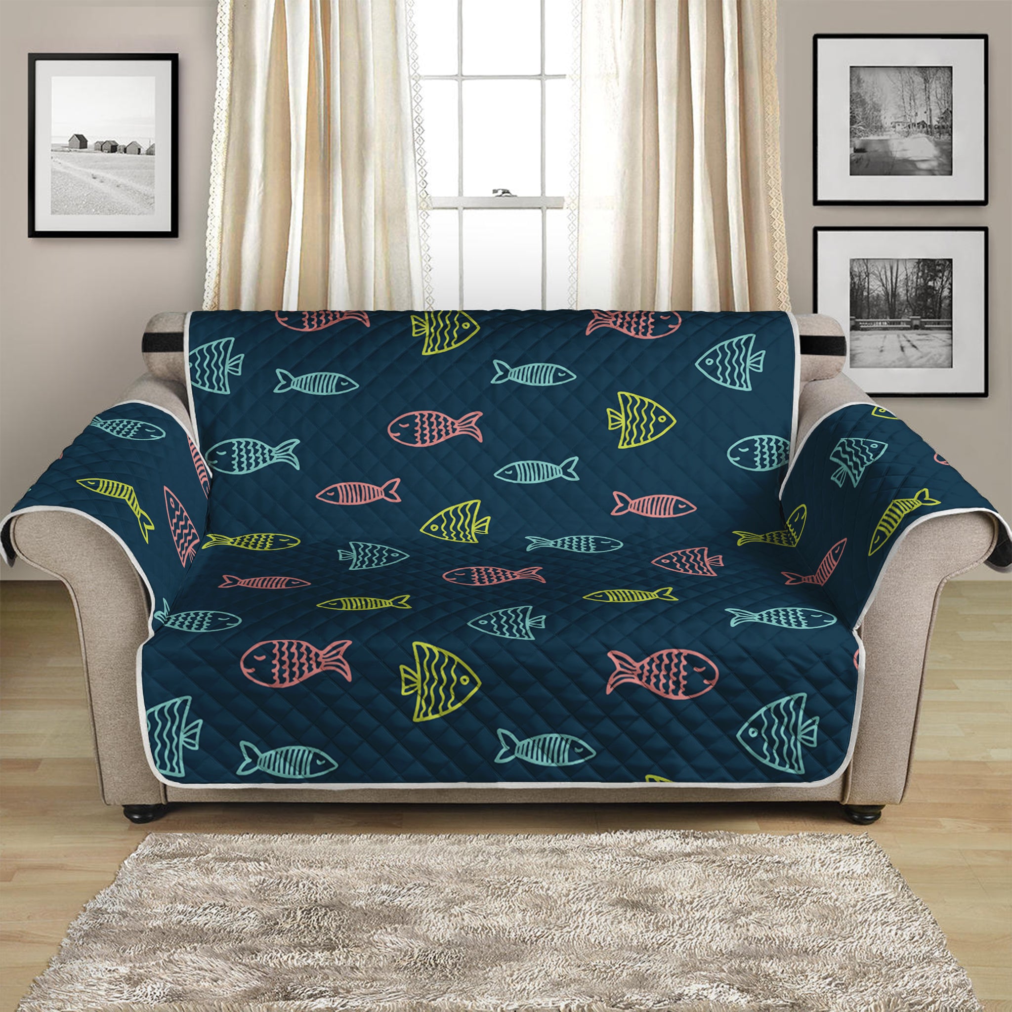 Cute Fish Pattern Print Loveseat Protector