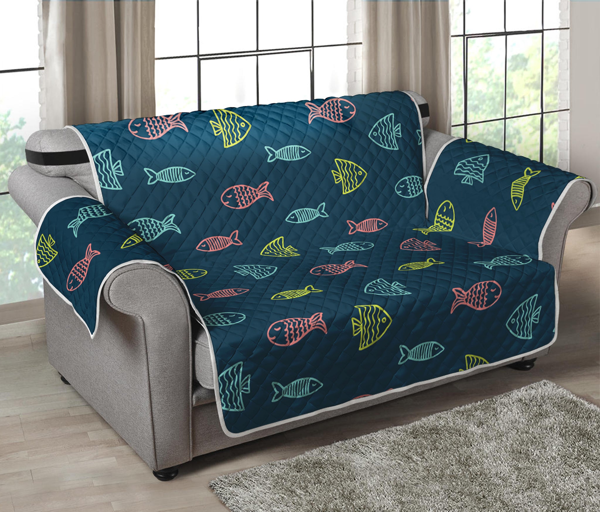 Cute Fish Pattern Print Loveseat Protector