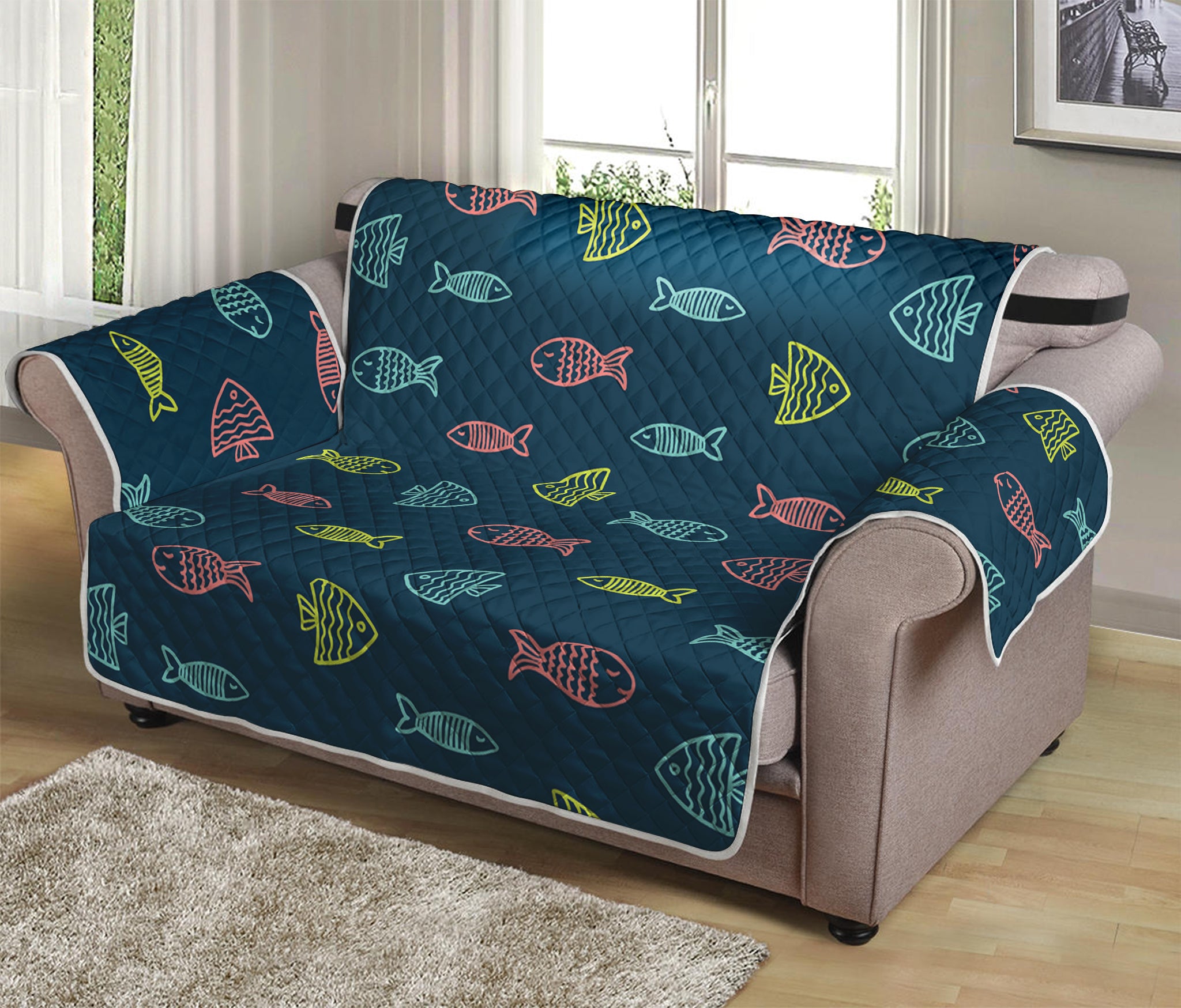 Cute Fish Pattern Print Loveseat Protector