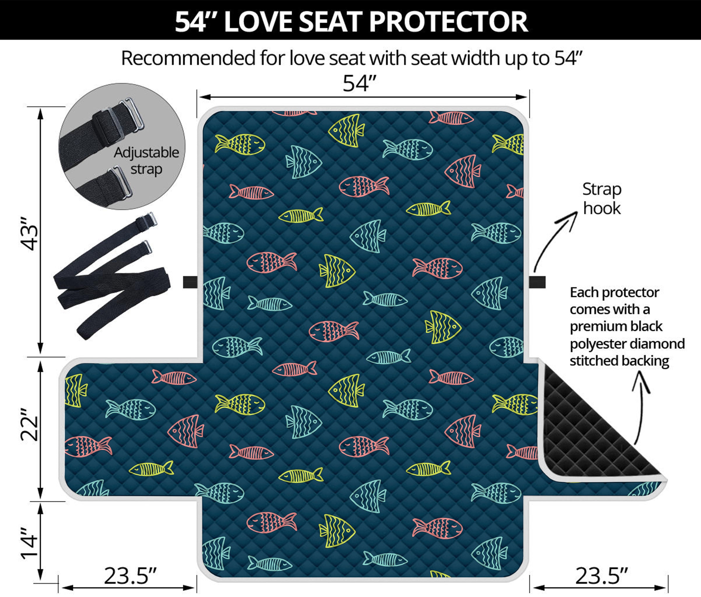 Cute Fish Pattern Print Loveseat Protector