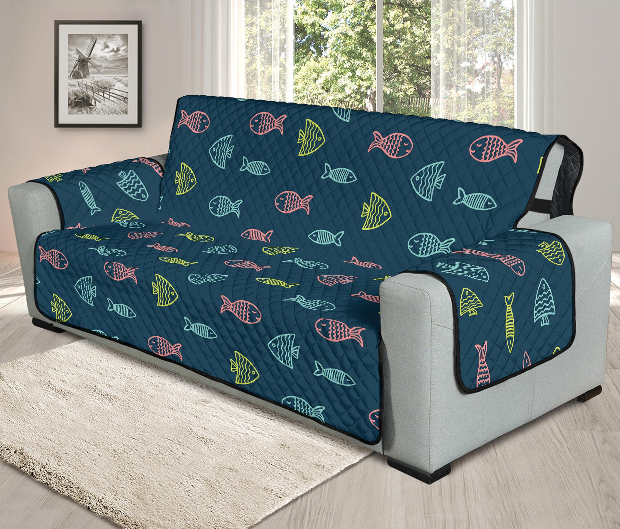 Cute Fish Pattern Print Oversized Sofa Protector