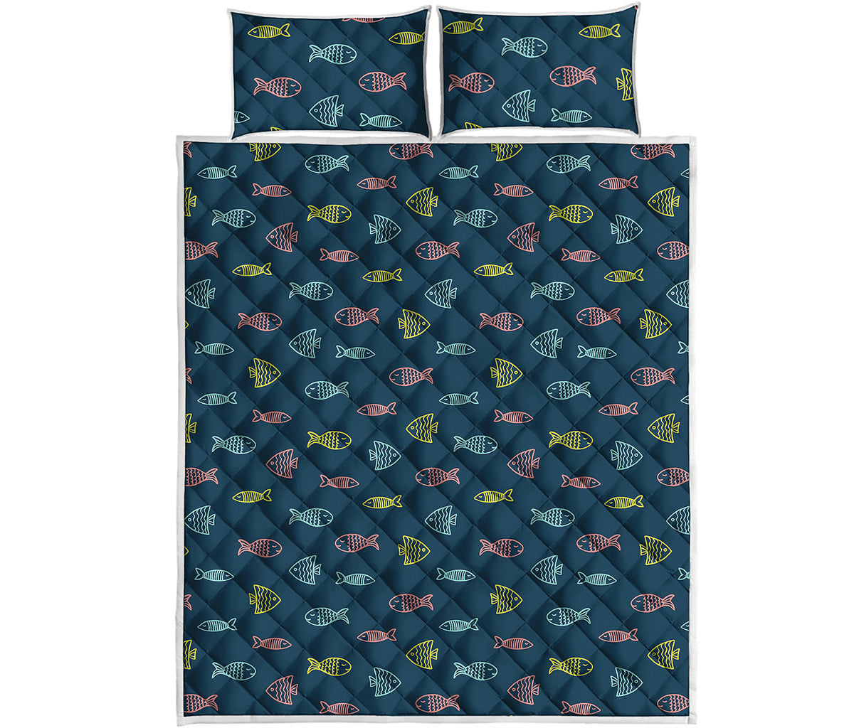 Cute Fish Pattern Print Quilt Bed Set