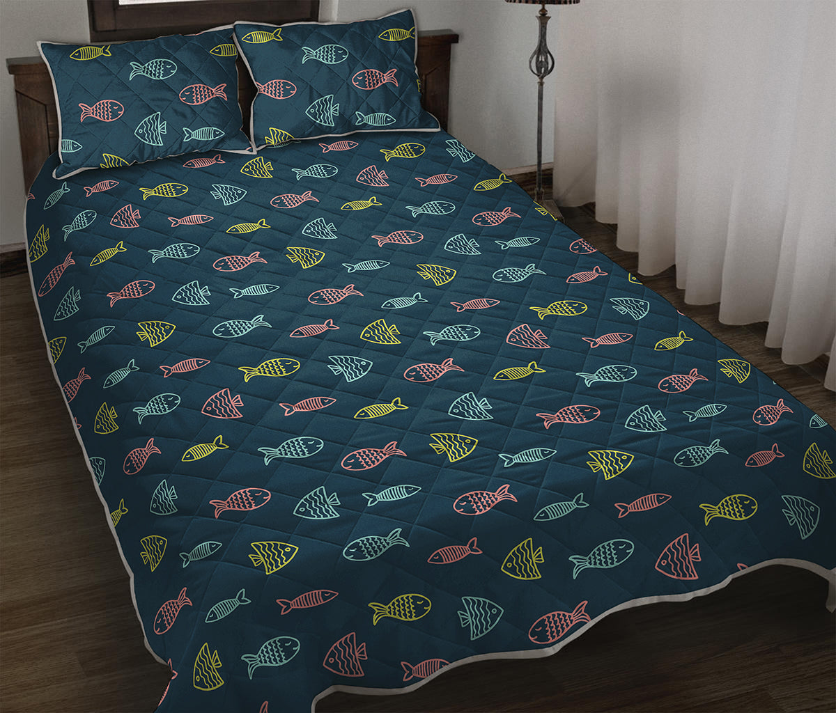 Cute Fish Pattern Print Quilt Bed Set