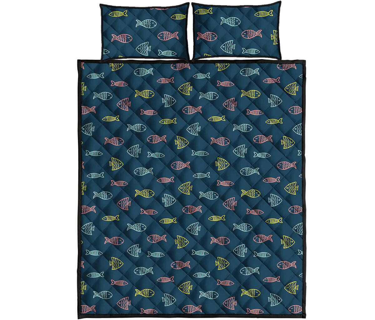 Cute Fish Pattern Print Quilt Bed Set
