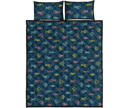 Cute Fish Pattern Print Quilt Bed Set