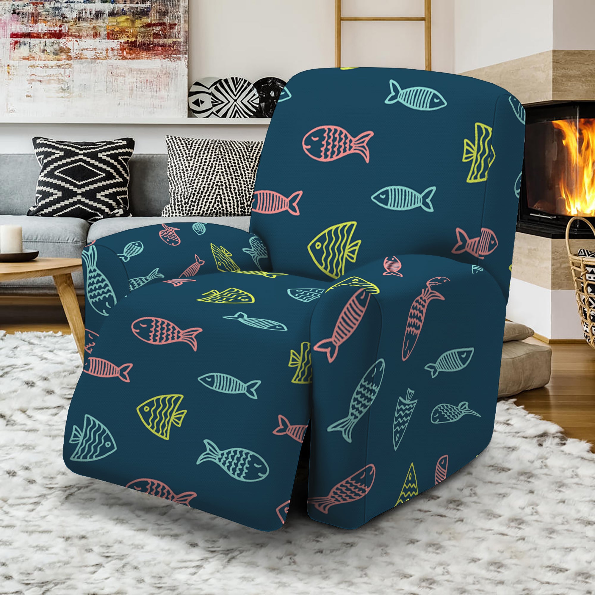 Cute Fish Pattern Print Recliner Slipcover