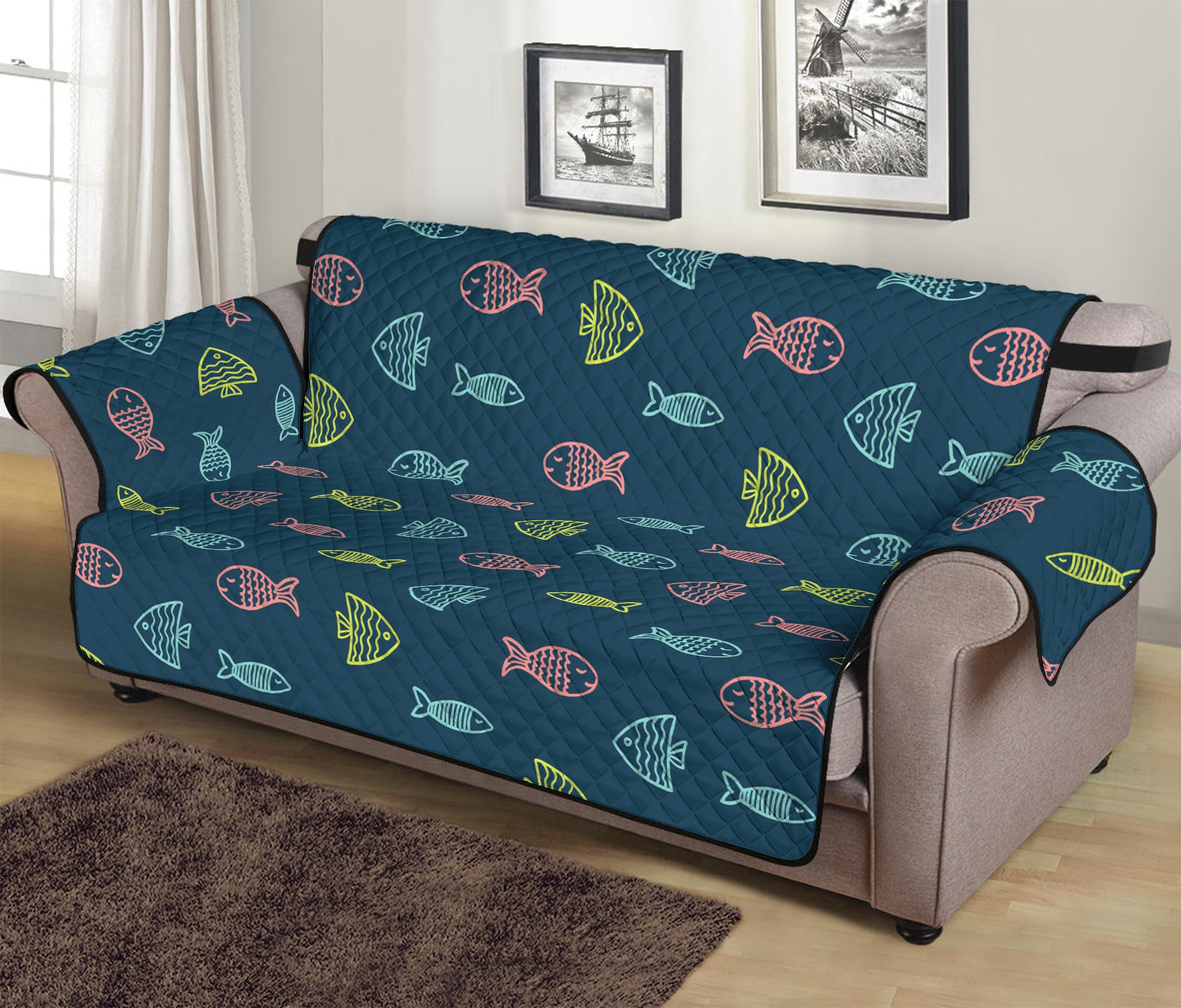 Cute Fish Pattern Print Sofa Protector