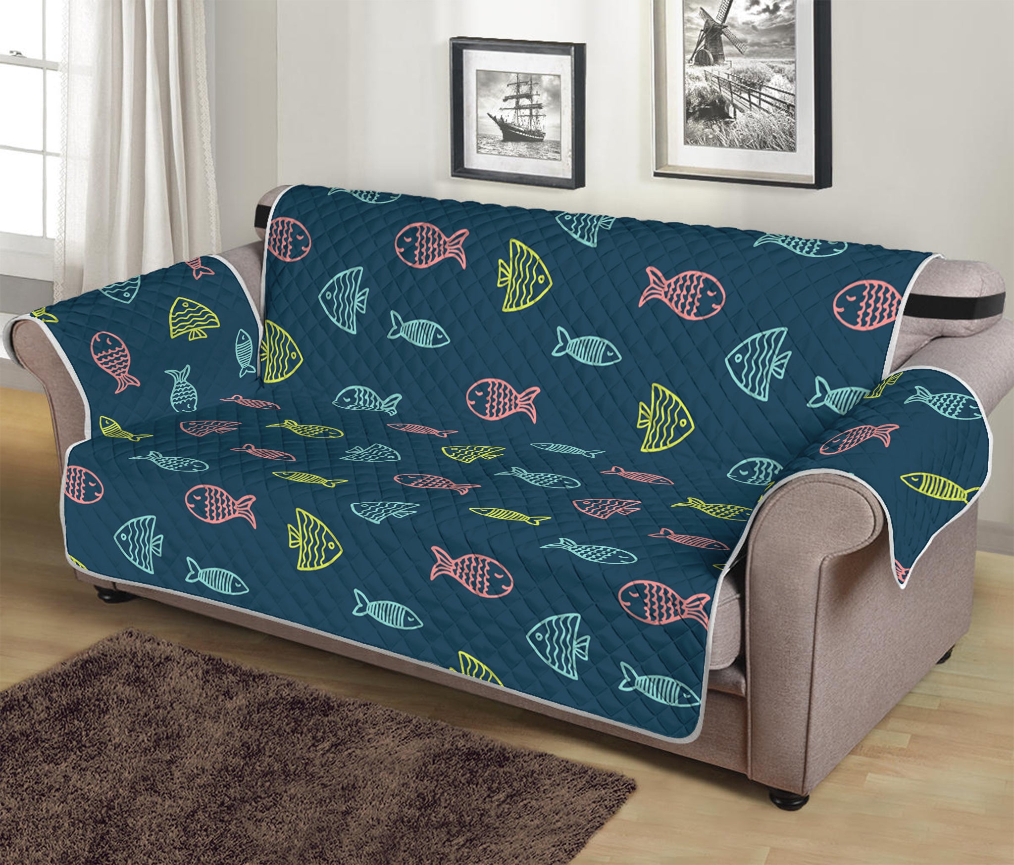 Cute Fish Pattern Print Sofa Protector