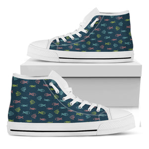 Cute Fish Pattern Print White High Top Shoes