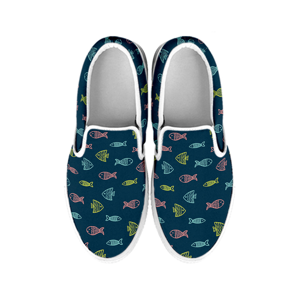 Cute Fish Pattern Print White Slip On Shoes