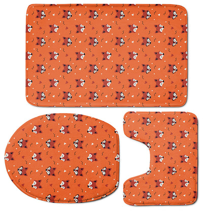 Cute Fox Pattern Print 3 Piece Bath Mat Set