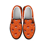 Cute Fox Pattern Print Black Slip On Shoes