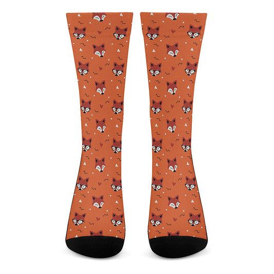 Cute Fox Pattern Print Crew Socks