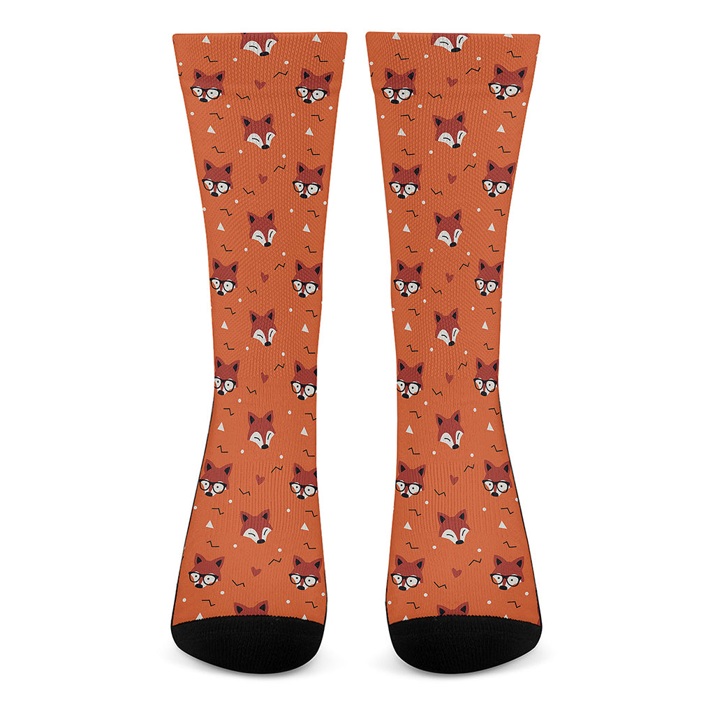 Cute Fox Pattern Print Crew Socks