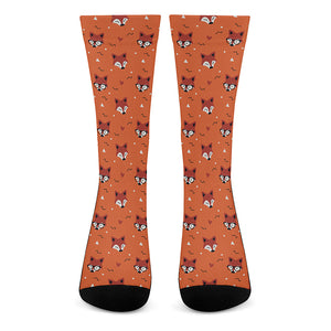 Cute Fox Pattern Print Crew Socks